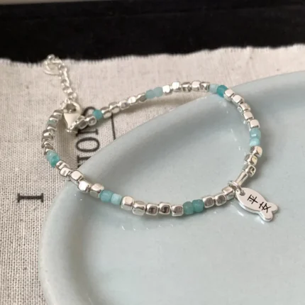Foxanry Fish Pendant Geometric Beaded Bracelet For Women Girls New Fashion Creative Good Luck Birthday Jewelry Accessories Gifts