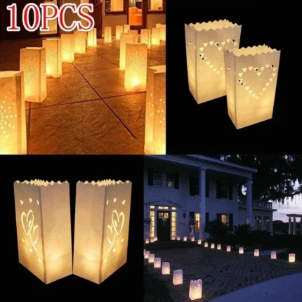 10Pcs Festival Lantern Heart Paper Lantern Candle Bag Lighting Candles for Wedding Christmas Event Party Supplies