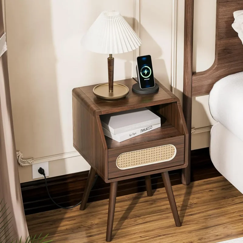 bedside table with charging station