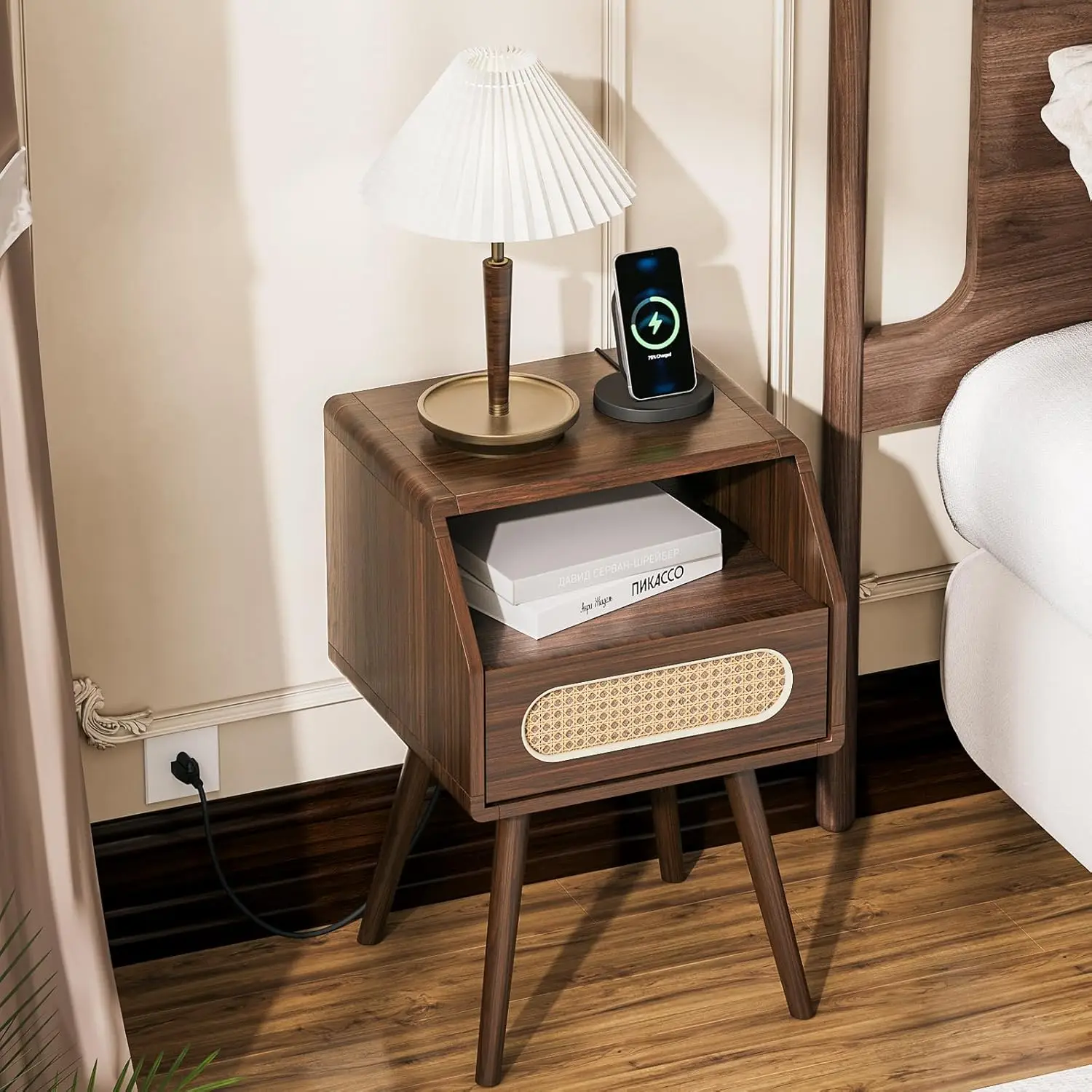 bedside table with charging station
