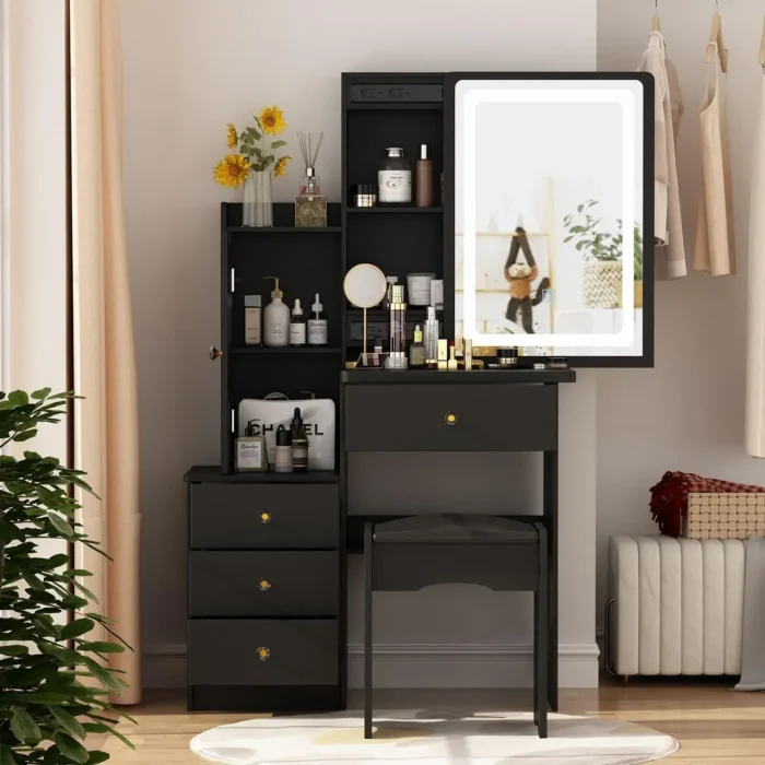 vanity desk with lighted mirror