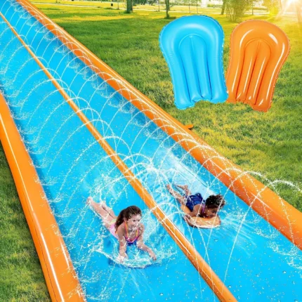 Double Lane Water Slide,25ft x 6ft Heavy Duty Lawn Water Slip and Slide with Sprinkler and 2 Inflatable Boards for Adult Kids Pa