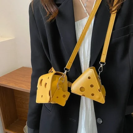 1pcs Women's Triangle and Square Cheese Shaped Mini PU Leather Bags Cute EarphonePurses Handbags Crossbody Shoulder Bag