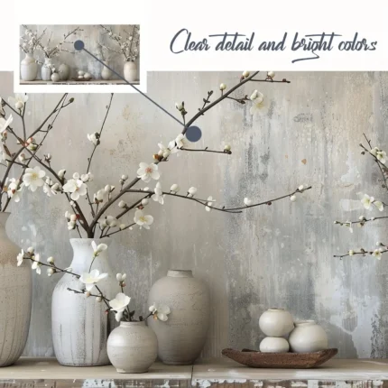 Framed floral canvas wall decor - Simple white plum vase insert Minimalist aesthetics Suitable for living room Office Decoration