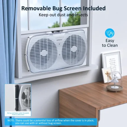9" 3-Speed Twin Window Fan with Removable Bug Screen,Fully Assembled,(22“ to 33-1/2"), White