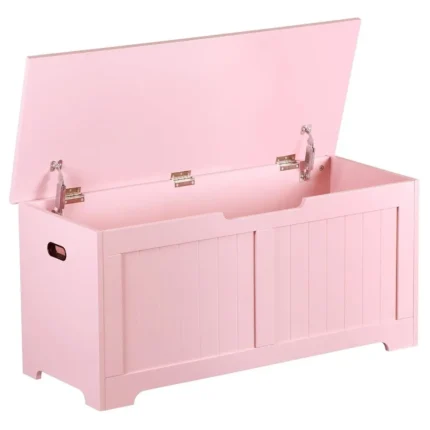 Wooden Storage Chest Box with Flip-top Lid & Safety Hinge, 39.4 Inch Living Room Organizer, Bedroom Bench