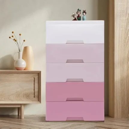 Plastic Drawers Dresser Storage Tower with 5 Drawers,Stackable Storage Organizer Cabinet Vertical Storage Tall Small Closet