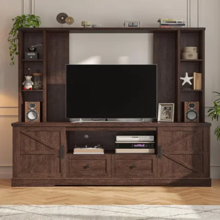 Modern 65″ TV Stand for Living Room – Entertainment Center with LED Lights, Power Outlets & 2 Wood Doors