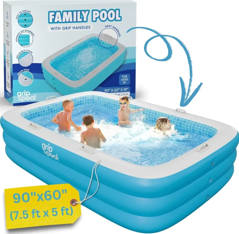 Premium Large Inflatable Pool with Soft Floor, Handles and Drain for Adults and Kids,Durable Blow Up Outdoor Swimming Pool for B