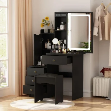 NEW Vanity Mirror with Lights Desk and Chair, Vanity Desk with Sliding Lighted Mirror, Makeup Vanity with Lights, Drawers USA