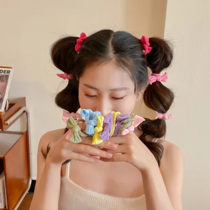 New 10Pcs Bow Ribbon Hair Ties Rings for Girls Elastic Hair Bands Mini Rope Ponytail Holder Headwear Women's Hair Accessories