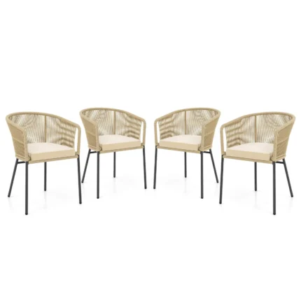 Patio Chairs Set of 4 Upholstered Accent Chairs w/ Curved Backrest Seat Cushion