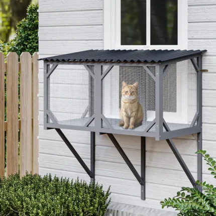 Cat Window Box, 47.2" Catio Outdoor Cat Enclosure for Sunbathing, Napping & Overlooking, Sturdy Window Perch
