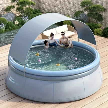 Outdoor Inflatable Swimming Pool with Sunshade Canopy Family Leisure Thickened Material Easy Installation Multi-person Capacity